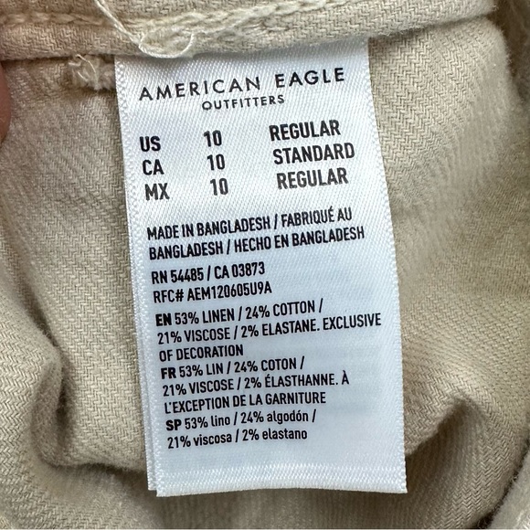 American Eagle Dreamy Drape Baggy Wide Leg High Rise Linen Cream Pants Size 10 - Picture 11 of 11